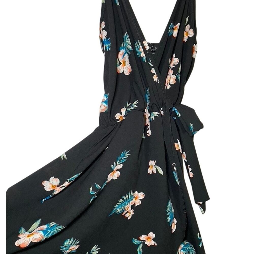 See You Monday - Short Wrap Dress - Black Floral